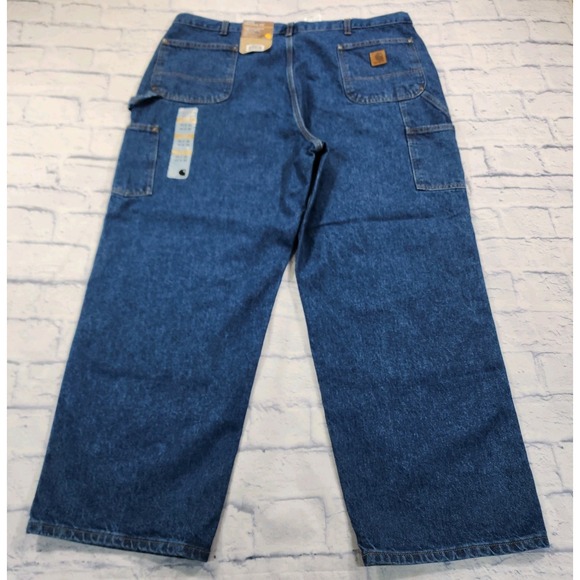 Carhartt B73 DST MENS 44X30 Double Knee Loose Fit Carpenter Blue Denim Jeans - Picture 6 of 13